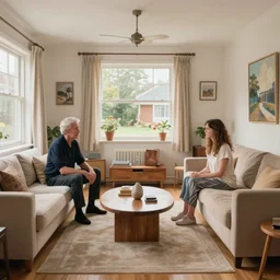 portrait a suburban house interior living room, francis bacon and jenny seville,, by adrian ghenie, by jeffrey smith, part by josan gonzales,