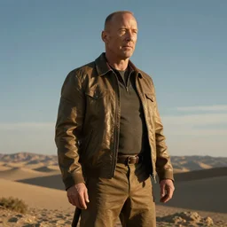 bruce willis as a sci - fi alien hunter, hyperdetailed, golden and blue hour, art by peter gric
