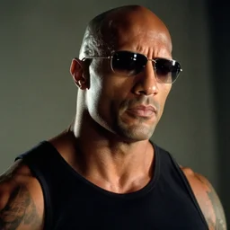Film still close-up shot of Dwayne Johnson as the Terminator from the movie Terminator 2. Photographic, photography