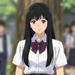 photorealistic Joe Biden meets a beautiful smiling anime girl in a school uniform with long straight black hair, anime key visual, digital art, anime screenshot, kyoto animation, makoto shinkai, trending on artstation