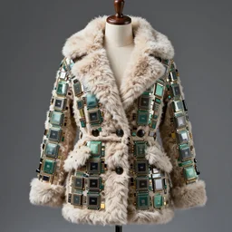 a beautiful winter coat made out of gpu chips, on a mannequin. high quality, high resolution, studio lighting