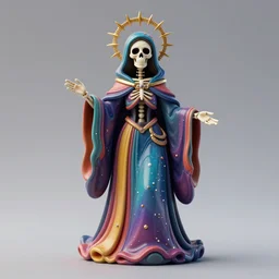3 d sculpture of santa muerte toy, saint of death, a skeleton dressed in colorful flowing robes, high concept art, trending on artstation, magical realism,