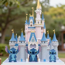 Lilo and Stitch themed Cinderella Castle decorated for a party for Lilo and Stitch movie