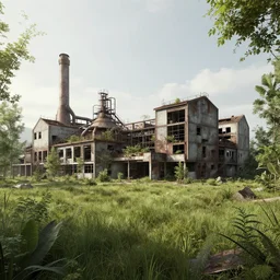 a beautiful detailed rendering of industrial architecture abandoned city building urbex nature valley by renzo piano, otherworldly meadow, archdaily, wallpaper, highly detailed, trending on artstation.