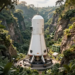 vertical farms and white sci - fi nuclear microreactor in a steep sided valley with trees, a sense of hope and optimism, hyper realistic, high res, 4 k, warm light, edouard groult, bynde, kirill leonov