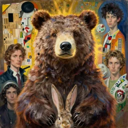 painting by basquiat, zdzislaw beksinski, james jean, artgerm, rutkowski, moebius, gustav klimt, studio ghibli style, porcelain organic, detailed fur, ( ( ( ( ( bear rabbit hybrid ) ) ) ) ) character portrait, octane rendering