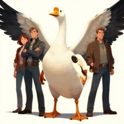 character art by wlop, steve henderson, and j scott campbell, gooseman, male hero, goose - head, wings, 4 k