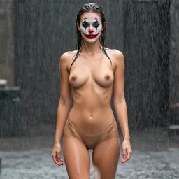 fully body pose, photo of a very beautiful!! victoria secret model, clown, wet hair, raining, 8 k, hdr, smooth, sharp focus, high resolution, award - winning photo, trending on artstation, dslr, 5 0 mm