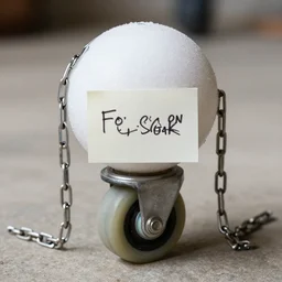NO CHAIN ON THAT SUGAR BALL, SOFT SPHERE'S NOTE CORD OF A CASTER WHEEL.