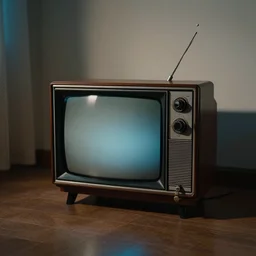 Shot of old square tv in room, night, photography