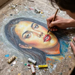 artist makes incredible painting on top of littered chewing gum