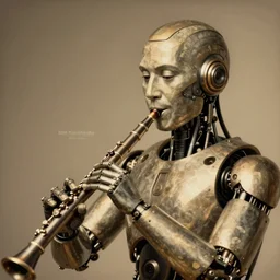 a beautiful ultradetailed vintage photo of cyborg playing an oboe, by tom bagshaw and anna dittman, portrait, vignette, 3 5 mm lens, golden ratio composition, detailed face, studio photography, very detailed, humanoid, industrial robot, artstation, 8 k, highly coherent