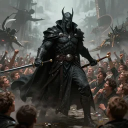 a beautiful illustration of a dark lord, full body, force choke thousands of people, Trending on artstation