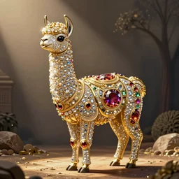 llama made of gemstones, gilded llama, ornate, retro stylized illustration by sam nassour and tom whalen
