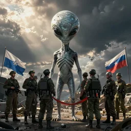 grey alien being arrested by russian special forces