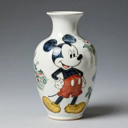 vase work, vase art of Mickey Mouse in art style of chinese art, fragmented clay firing chinese vase with an Mickey Mouse, chinese art!!!!! chinese art