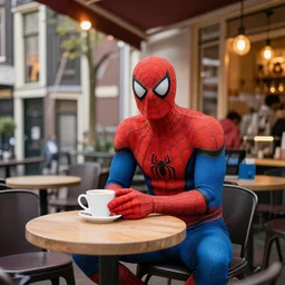 Spiderman visiting a coffeeshop in Amsterdam