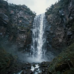 highly detailed hd photo art of futuristic mountains and waterfall in the style of Greg Rutswoski, concept art, 8K detail post-processing