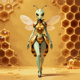 portrait of an elegant alien bee woman queen, straight on portrait, full body character concept art, honeycomb, by artgerm, tom bagshaw, gerald brom, vaporwave colors, lo - fi colors, vaporwave, lo - fi, moody vibe, goth vibe, 4 k, hd,