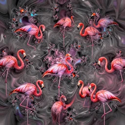 highly detailed generative art, irregular mandelbrot fractals of flamingos, irregular warped polygons, iridescent, motion blur, distortion 4 k hdr