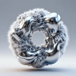hyperfuturism abstract 3 d object, liquid metal, chrome, fur, octane render, high detail