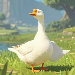 in game footage of a white goose from the legend of zelda breath of the wild, breath of the wild art style.