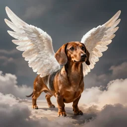 brown daschund dog with angel wings in heaven