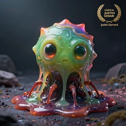 a toxic ooze creature, adorable and whimsical,, fantasy, elegant, digital painting, artstation, unreal engine, octane render, concept art, matte, sharp focus, vibrant colors, high contrast, illustration, art by justin gerard
