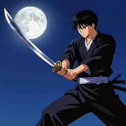samurai sword fight under the moonlight, manga style