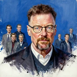 highly detailed oil painting of walter white, by greg tocchini, by riccardo federici, by thomas blackshear, by jeremi lipking, by greg manchess, by laurie greasley, splash, watercolor, blue background, brush strokes, elegant, cinematic light, sharp focus, illustration, harmony, dynamic composition, masterpiece, ink draw, pen,