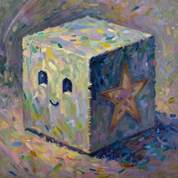 beautiful painting of companion cube, art by monet