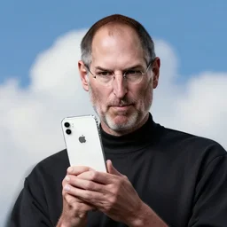 Steve jobs looking down from heaven with a new iPhone