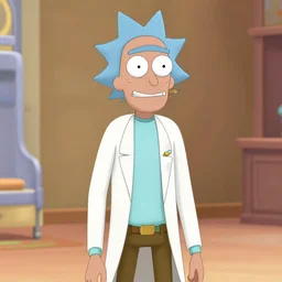 Rick Sanchez in a Pixar style, 3D render
