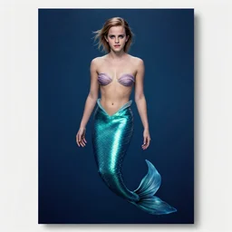 Beautiful Poster of Emma Watson as a mermaid, full body, cinematic lighting, starlit shining eyes