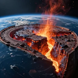 cut - away view of the earth's crust, heaven, hell, lava