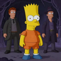 a realistic rendering of bart simpson in the style of kubrick and stephen gammell dark fantasy, official art, concept art, artstation hd, matte painting, reimagined by industrial light and magic, mystical