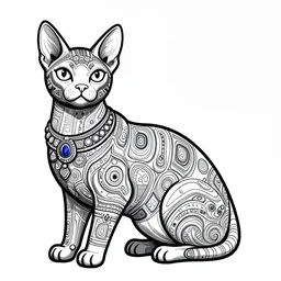 sphynx dog egypt cat statue ornate luxury fractal ink drawing line art colouring page, vector, colorful, margins, fine lines, centered
