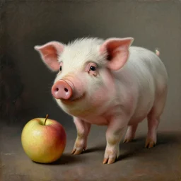 a beautiful painting cute pig and apple, by jan vermeer award - winning art good results painting