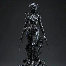 black marble sculpture of biomechanical queen, infinite detail, medium full shot, smooth, sharp focus, illustration, ethereal lighting, dark mood, mysterious, unreal engine 5, 8 k, art by simon bisley and john alvin