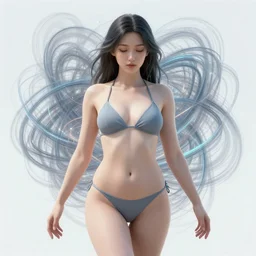goddess of mystic unity. interconnected chaos, singularity, wearing bikini, full figure, belly exposed, cyber dream hacker deity, keeper of time and divine wilderness beautiful, elegant, graceful, ultrafine illustrated detailed face,