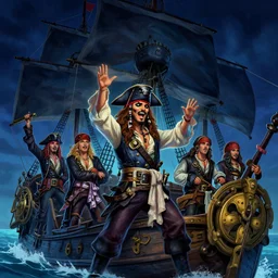 pirates celebrating on a pirate ship at night, digital art by julie bell and artgerm and ross tran and angel ganev, highly detailed, trending on artstationhq