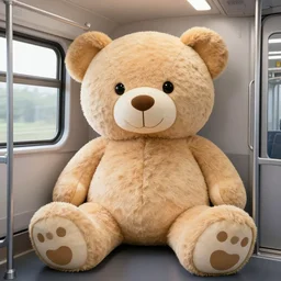 a giant teddy bear in a train