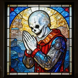 high quality, 8 k, hd, glass stained mural of candyman praying