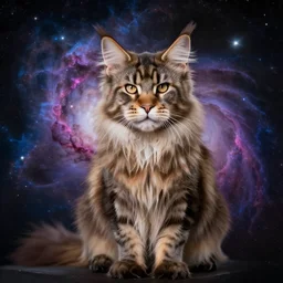 realistic giant maine coon cat in space nebula art