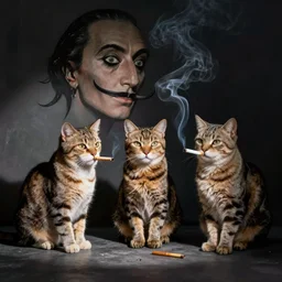 cats smoking cigarettes by Salvador Dali