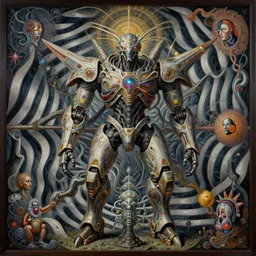 highly detailed painting of an optical illusion dmt entity mecha, painting by gaston bussiere, craig mullins, j. c. leyendecker, lights, art by ernst haeckel, john william godward, hammershøi, alex grey, dmt, symmetric, masterpiece details, hyper - detailed, hd, hdr, 4 k, 8 k