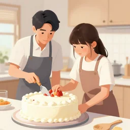 picture of young female 1 9 years old cooks huge cake for her husband, digital art