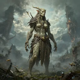 highly detailed elden ring portrait photo of a huge dryad in a scenic dystopian environment, hyperrealistic illustration by william didier - pouget