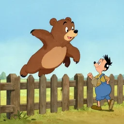a bear jumping over a fence by bob clampett and eyvind earle