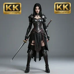 professional full length photograph of a beautiful female goth warrior.  Extremely detailed. 8k